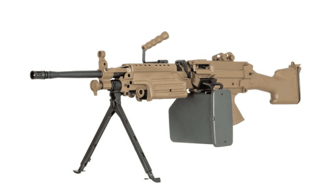 A&k m249 with sound control drum magazine (hard stock - tan - ak-m249-mk2-p) - Airsoft Support Rifles - view 2