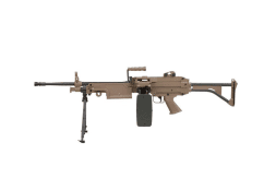 A&k m249 with sound control drum magazine (polymer body - skeleton stock - ak-249-mk1-p - tan)