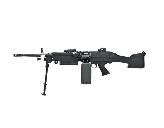 A&k m249 mk2 with sound control drum magazine (hard stock - black - ak-m249-mk2-p) - Airsoft Support Rifles