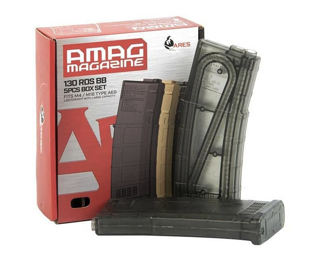 Ares m4 amag aeg magazine (5pcs box set - 130 rounds - transparent) - Airsoft AEG Magazines - view 2