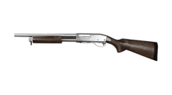 S&t st870 police spring shotgun (full metal - silver - real wood - stspg07svs)