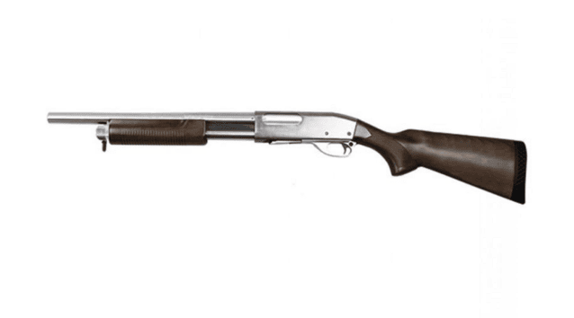 S&t st870 police spring shotgun (full metal - silver - real wood - stspg07svs) - S&T