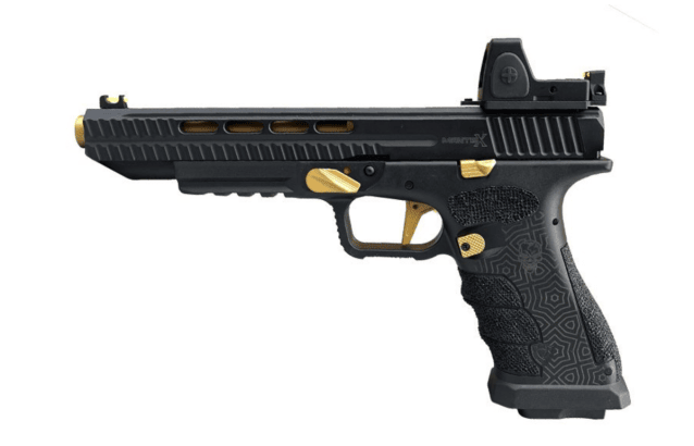 Aps mantis x gas blowback pistol with rmr sight (black/gold - acp621) - New Airsoft Products