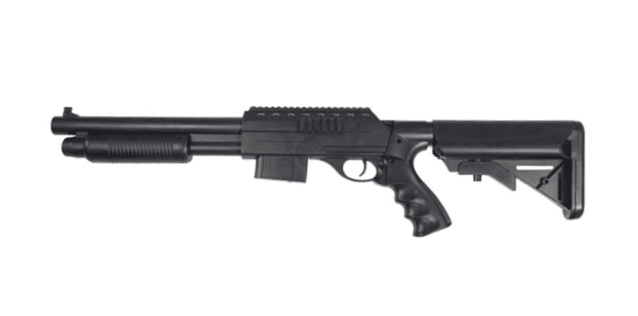 Vigor m870 custom tactical pump action shotgun (ris - black - m4 stock long) - Budget Spring Airsoft Shotguns