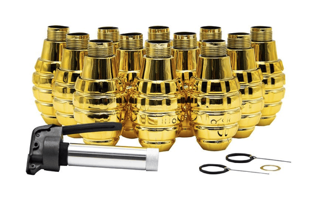 Hakkotsu Thunder B Sonic Grenade Complete Set (12pcs - Pineapple - GOLD) - New Airsoft Products