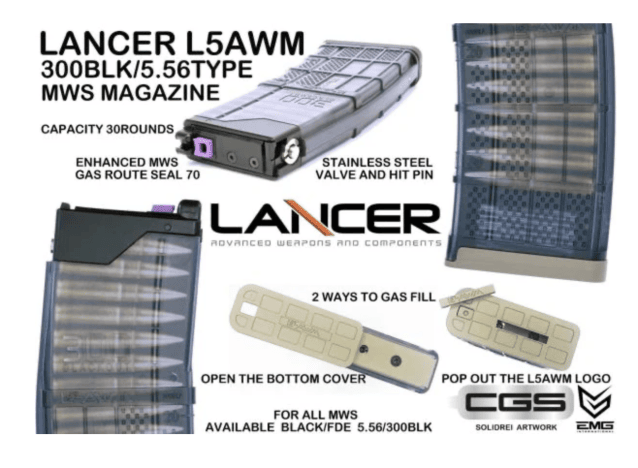 Lancer L5AWM Gas Magazine for CGS & Cyma/EMG Black - New Airsoft Products - view 4