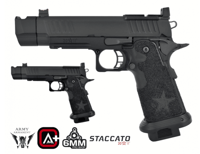 Staccato Licensed P New Version with Comp Gas Blowback Airsoft Pistol (R611-2A) - EMG