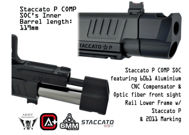 Staccato Licensed P New Version with Comp Gas Blowback Airsoft Pistol (R611-2A) - EMG - view 6