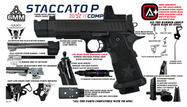 Staccato Licensed P New Version with Comp Gas Blowback Airsoft Pistol (R611-2A) - EMG - view 9