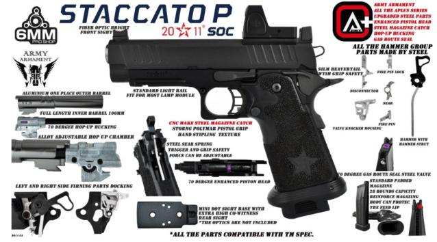 Staccato Licensed P 2011 Gas Blowback T8 Airsoft Pistol (R611-3A) - Airsoft Guns - view 8