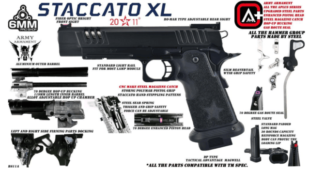 Staccato Licensed XL 2011 Gas Blowback T8 Airsoft Pistol (R611A) - Airsoft Guns - view 9