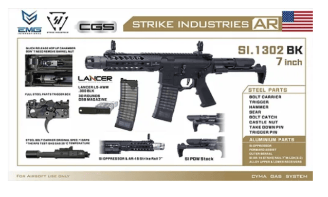 Strike Industries x EMG 7 AR Strike Oppressor M4 Short Barrel Gas Blowback by Cyma (MWS - SI.1302 BK) - EMG - view 4