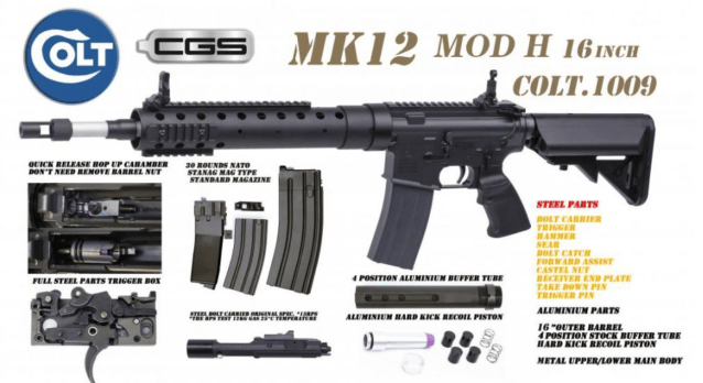 Colt x EMG MK12 MOD H Gas Blowback Rifle by Cyma CGS (MWS - Black - COLT.1008-13.5) - EMG - view 2