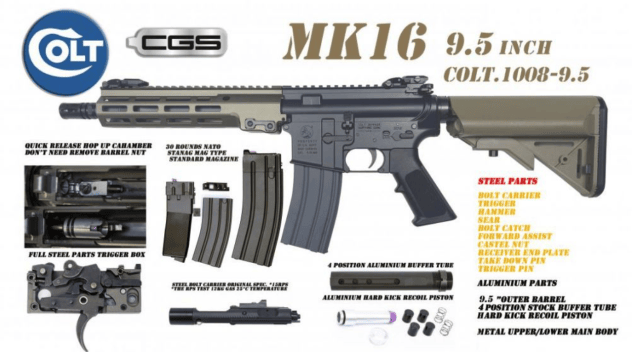 Colt x EMG MK16 9.5 Gas Blowback Rifle by Cyma CGS (MWS - Black - COLT.1008-13.5) - EMG - view 3