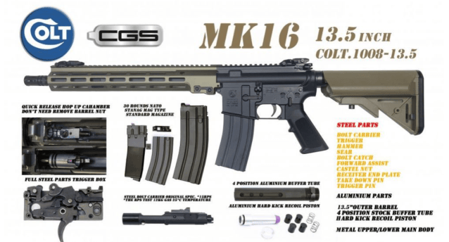 Colt x EMG MK16 13.5 Gas Blowback Rifle by Cyma CGS (MWS - Black - COLT.1008-13.5) - EMG - view 2