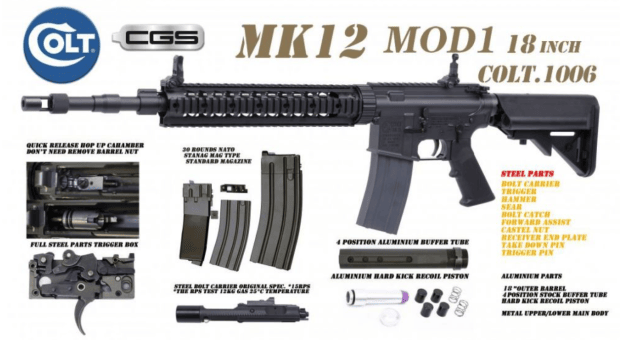 Colt x EMG MK12 MOD1 18 Gas Blowback Rifle by Cyma CGS (MWS - Black - COLT.1006) - EMG - view 2