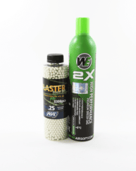 ASG Blaster Tracer .25 bb's 3300 bottle and a can of WE Green Airsoft Gas