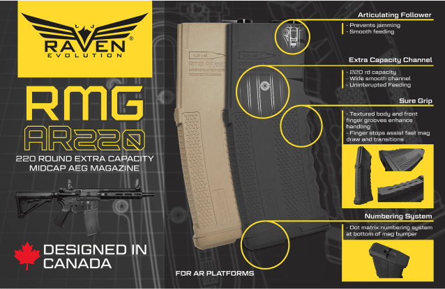 Raven Evolution RMG AR220 extra capacity silent midcap magazine - Black - Airsoft AEG Magazines - view 7