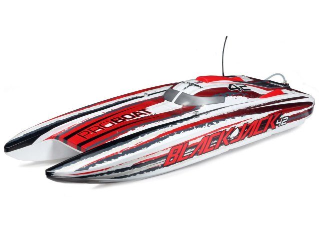 white and red Blackjack 42" 8S Brushless Catamaran RTR - Boats