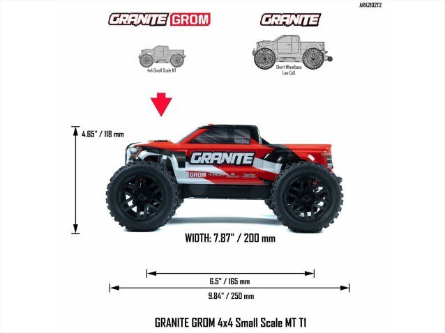 ARRMA 1/18 GRANITE GROM MEGA 4X4 MT with Battery & Charger Red - Cars - view 13