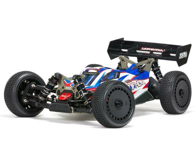 red and blue 1/8 TLR TUNED TYPHON 6S 4X4 BLX Buggy RTR - Cars
