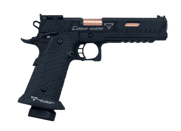 EMG x Armorer Works x Taran Tactical International Distinct JW3 Combat Master GBBP (FULLY AUTO. - TTI - Full Metal - Black - TT-CM0103) - Airsoft Hi Capa Pistols