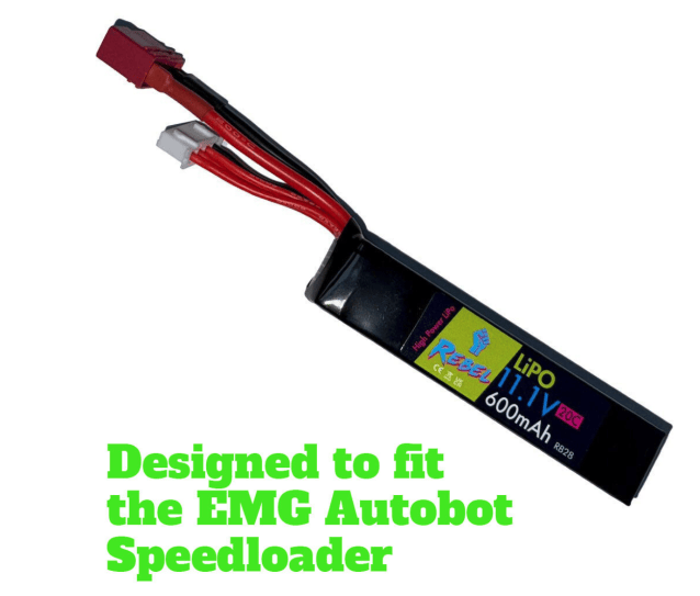 Rebel Battery - 600mAh Lipo 11.1V (PDW) - Deans (fits the EMG Autobot) - airsoft 11.1V Deans - view 2