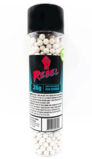 Rebel Precision Heavyweight BIO 6mm BBs 850pcs Bottle - 0.36g - Airsoft BB Ammo .28 and Above